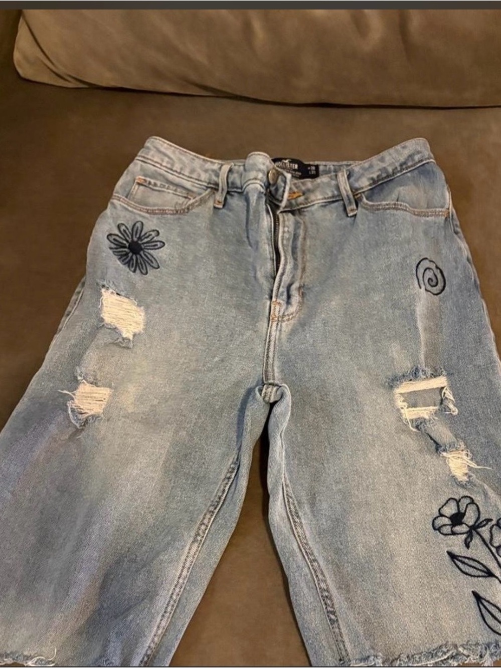 Hollister Light Blue Embroidered Distressed Boyfriend Jeans